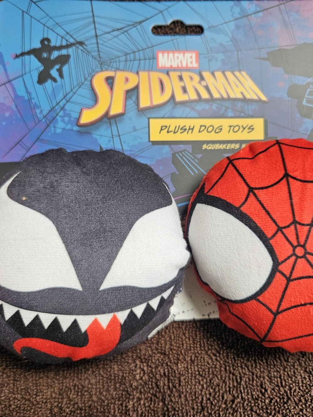 Marvel Spider-Man & Venom Plush Dog Toys - Red, Black, White